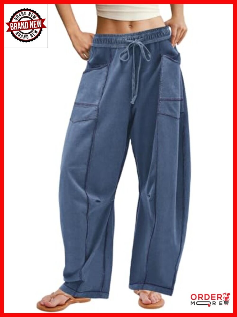 Wide Leg Barrel Sweatpants Elastic Waist Drawstring Pockets Lounge